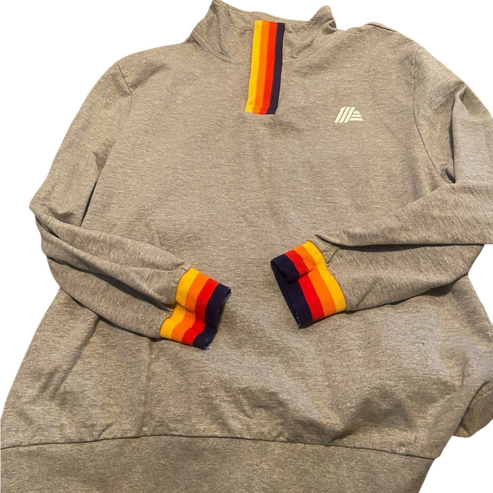Aldi Long Sleeve Pullover XL Gray 1/4 Zip-Up Collar Employee Sweatshirt Rainbow